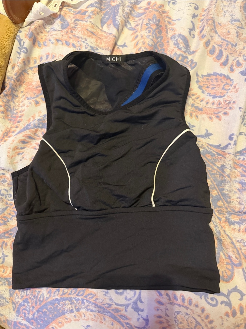 MICHI Black Crop Tank with White Piping